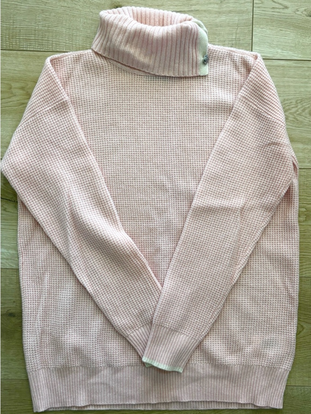 Ralph Lauren Pale Pink Waffle Knit Chunky Cashmere Turtleneck Sweater Size S